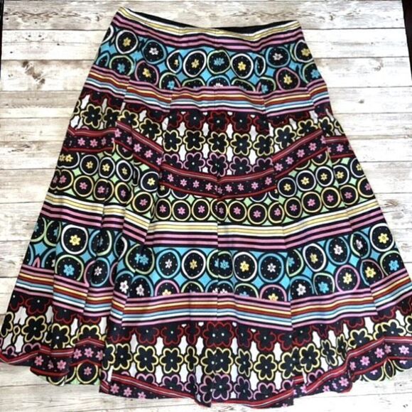 Harold's Size 4 Multi-Color Floral Print Side Zipper Pleated Midi Skirt Boho EUC - Picture 2 of 10